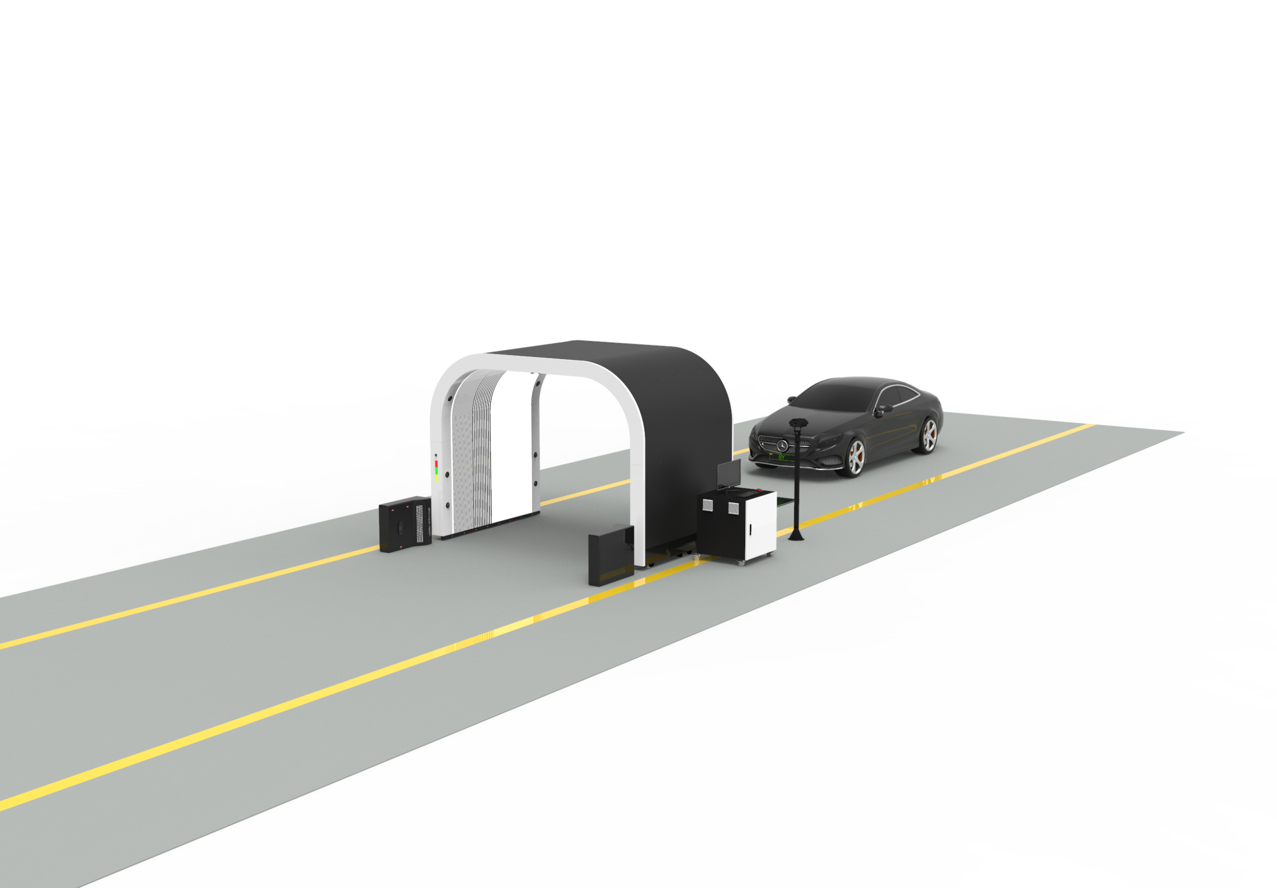 Official 4-in-1 passenger car inspection workflow showing arch, underbody, tire tread, and sidewall modules.