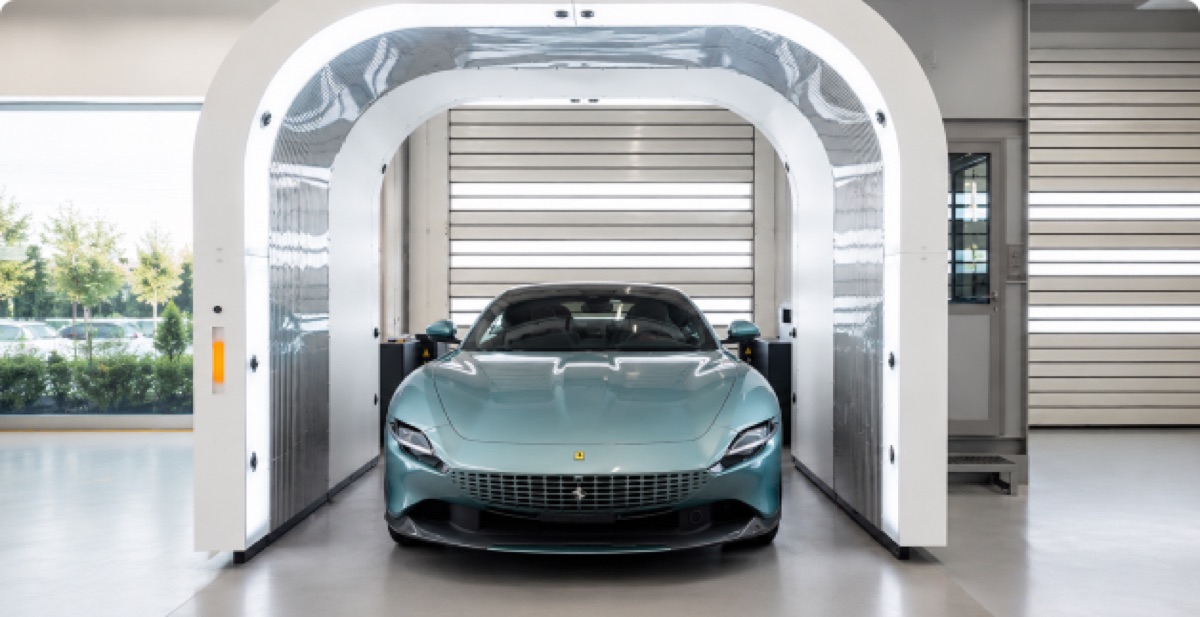 Vehicle positioned in an automated inspection lane for an RFP acceptance test.