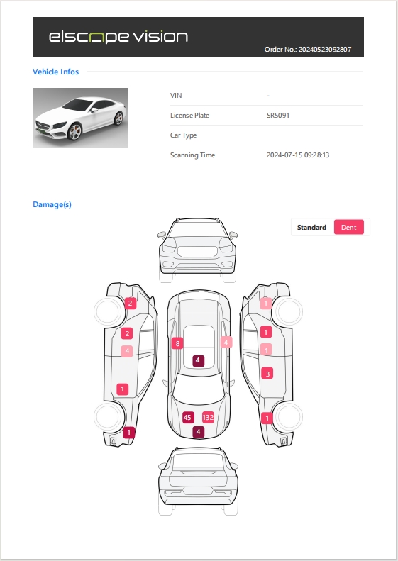 AI hail dent inspection report
